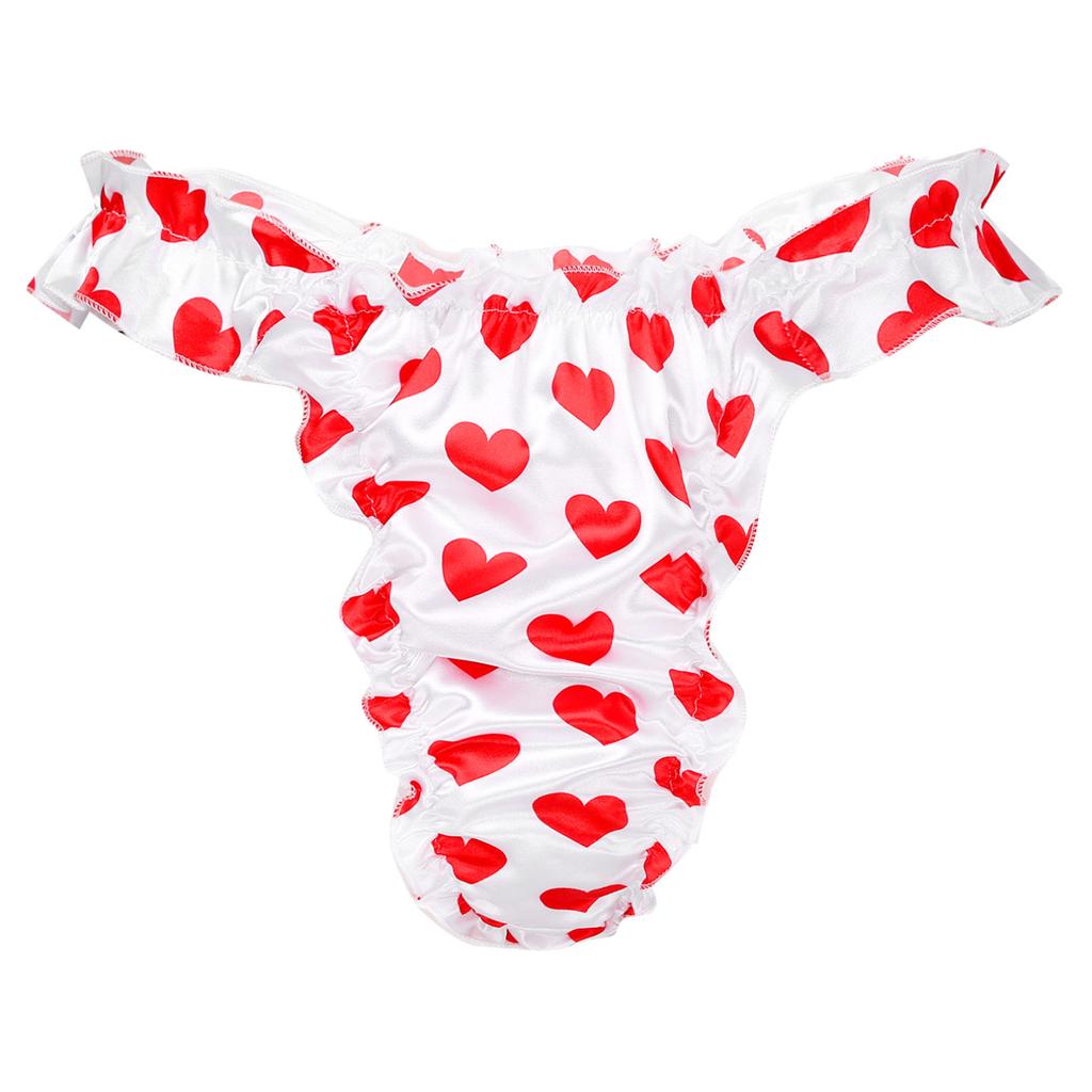 Mens Satin Underwear Sissy Bikini Briefs Thong Ruffle Lace Shiny Panties Underpants