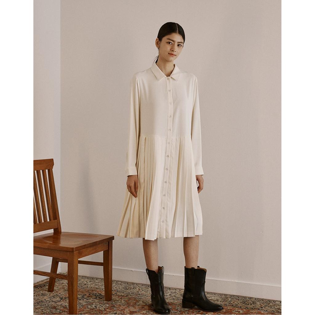 SPNK Polyshirt Pleated Dress_Off-White