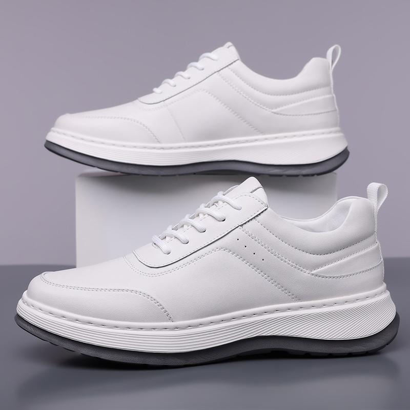 Fashion Stylish Men's Casual Leather Shoes Fashion Four Seasons Sneakers Breathable Lace-up Athletic Shoes Leisure Walk Sports Footwear