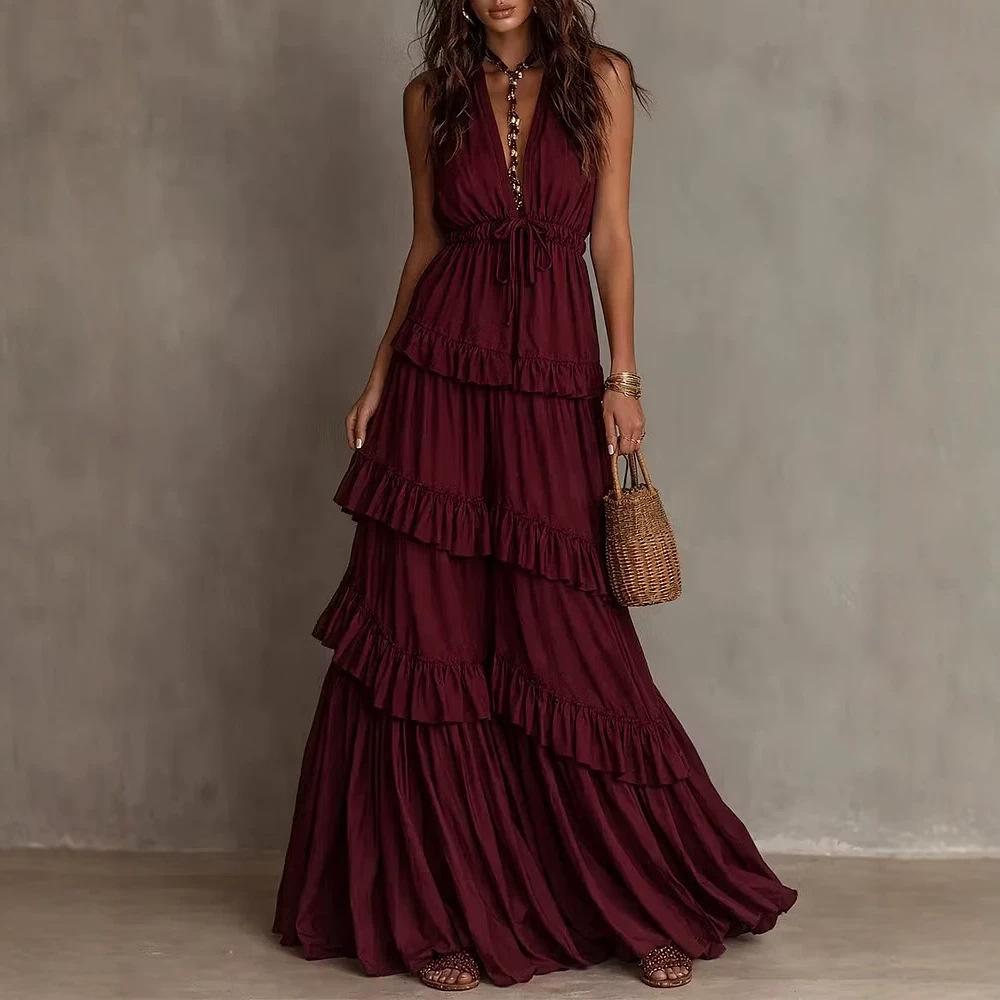 2026 new tk European and American style neck collar design sense multi-level cake dress sleeveless fashion style