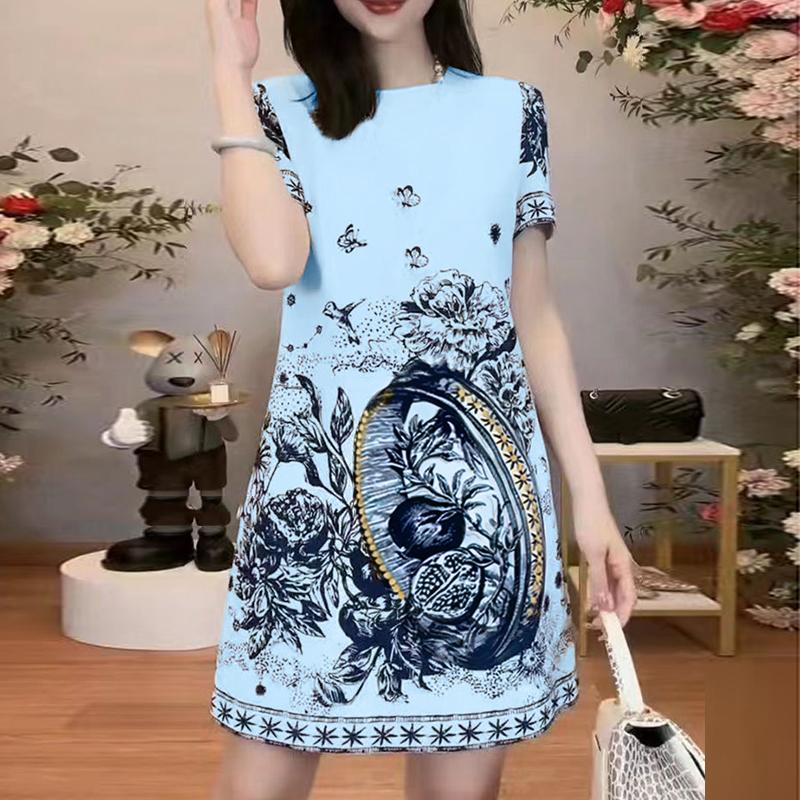 

ZANZEA Женские летние платья с круглым вырезом, коротким рукавом и принтом на талии 3XL синий