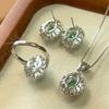 Huamei Schmuck Neues Set Ring Ohrnagel Halskette Simulation Paraiba Smaragd Damenmode