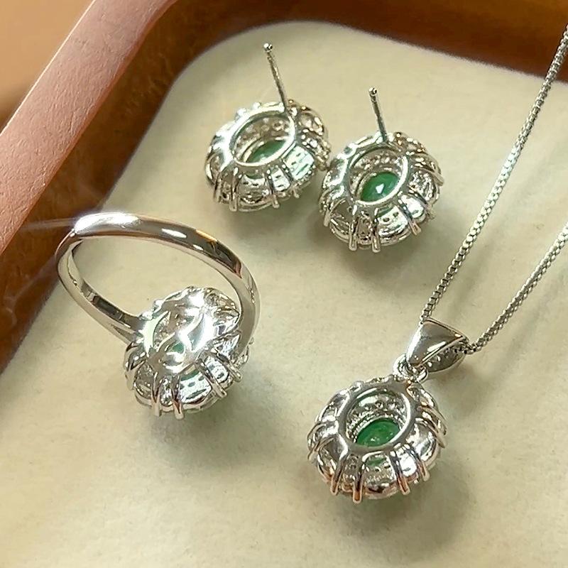 Huamei Schmuck Neues Set Ring Ohrnagel Halskette Simulation Paraiba Smaragd Damenmode