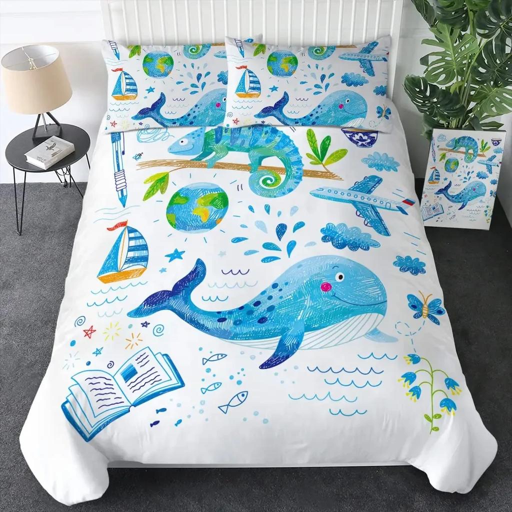 Killer Whale Nautical Ocean Whale Tie Dye Comfortable Duvet Quilt Cover Pillowcase Bedding Set Bedroom Decoration Home Textile