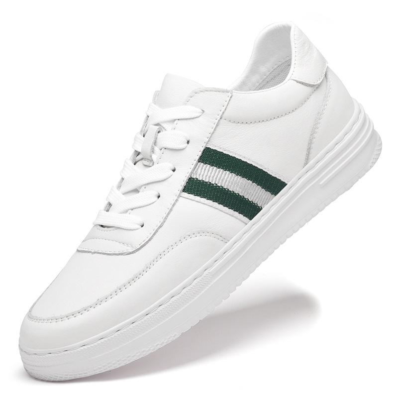 Men s Breathable Cowhide Lace-up Round Toe Flats - Casual White Board Shoes for Students and Youth 38