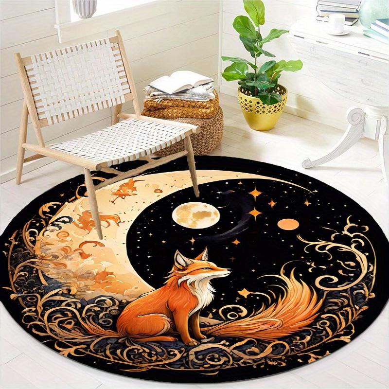 S Fox Moon Round Rug Nonslip Area Rug Office Chair Mat Carpet For Living Room Bedroom Home Decor