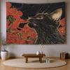 Chinese Style Black Cat Tapestry Red Auspicious Cloud Wall Hanging Vintage Art Backdrop Oriental Home Bedroom Decor
