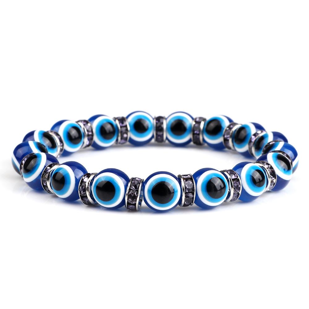 Devil's Eye Beaded Yoga Bracelet with Rhinestone Accents