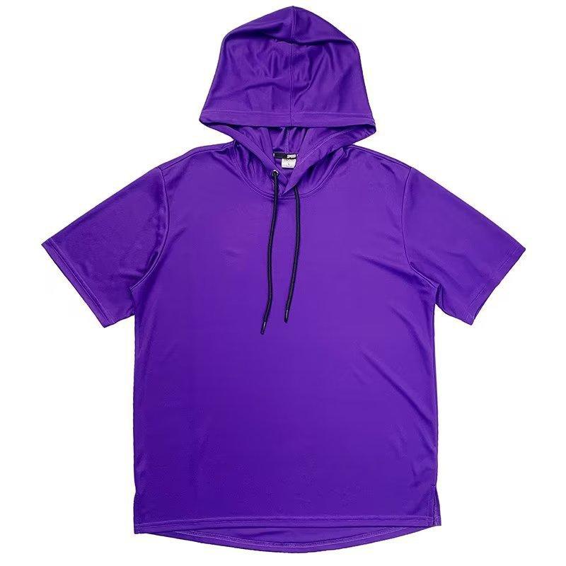 Unisex Summer Thin Short Sleeve Hooded T-shirt Japanese Style Solid Color Loose Plus Size Breathable Casual Pullover Tee