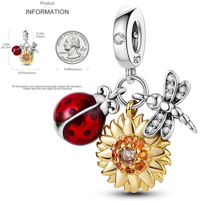 New Copper Charms Beads Sunflower Flower Daisy Original Charm Pendant Fit Charm Bracelets Diy Jewelry Birthday Gift