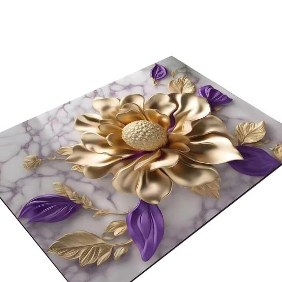 3D Visual Flower Rug Diatomaceous Earth Absorbent Bath Mat Floral Floor Mat with Non-Slip Backing for Entrance Kitchen Bathroom Shower