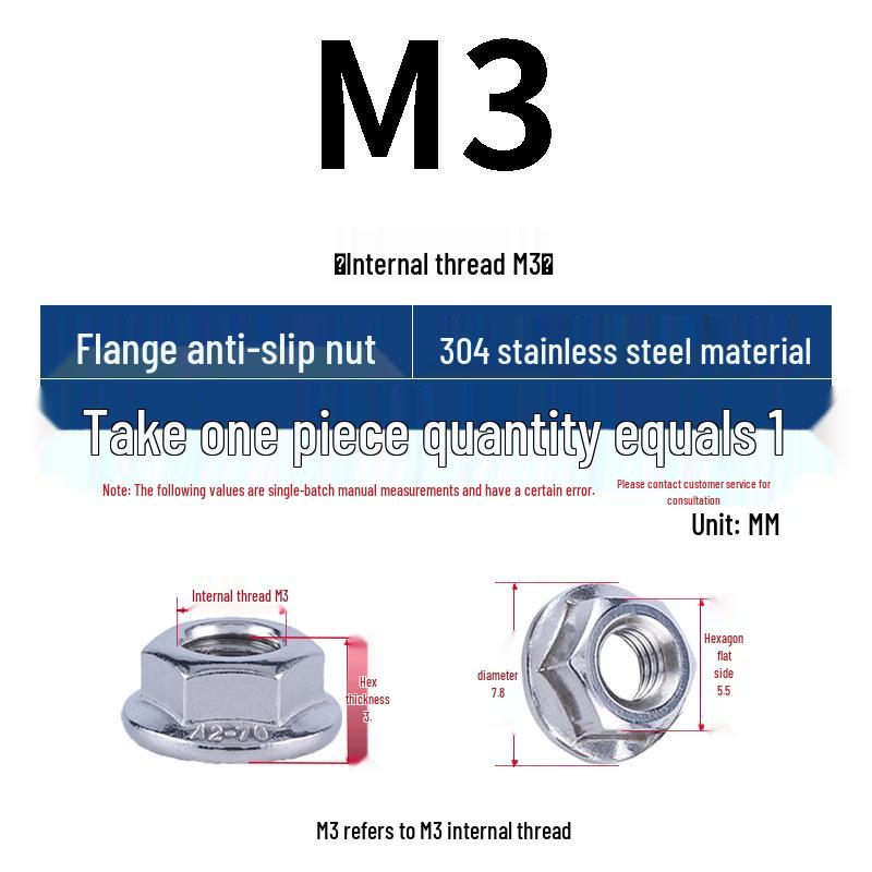 304 Stainless Steel Hex Flange Nut with Anti-Slip Washer, M3-M16