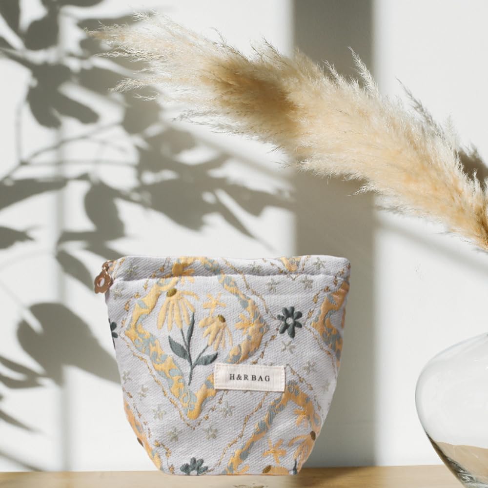 Rutfle Small Makeup 16 x 13 Cute and Frame Flower Small Pouch, cm, Jacquard, Stylish, Compact, Design,