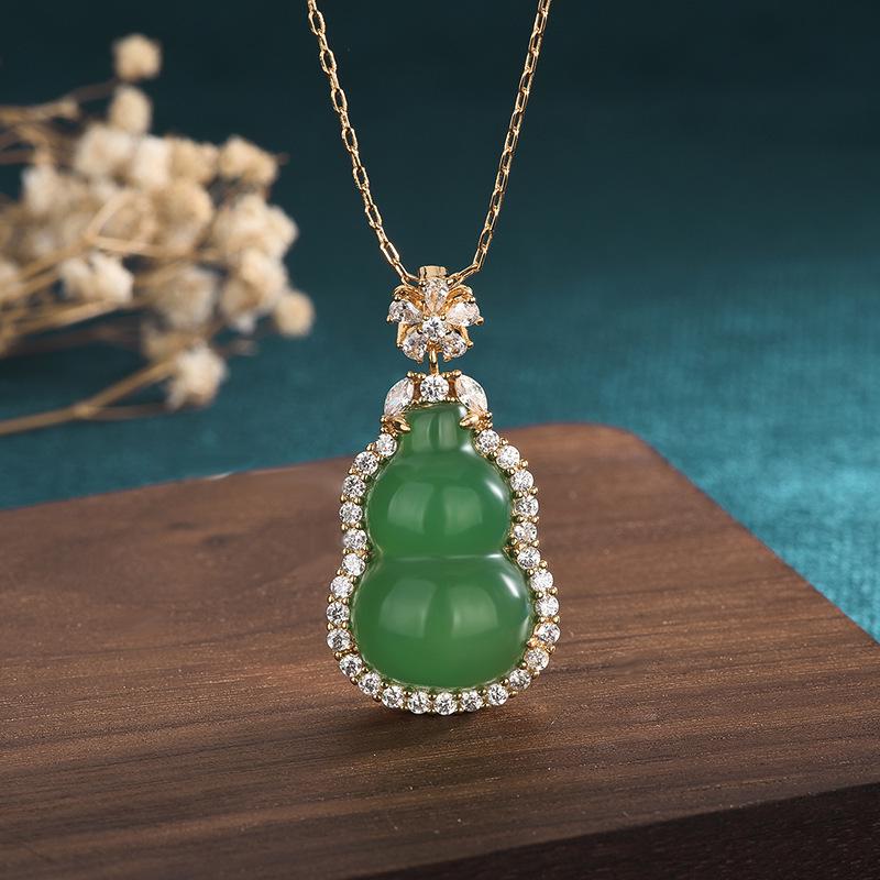 Aieryuan Ethnic Style Green Chalcedony Gourd Jade Pendant Necklace