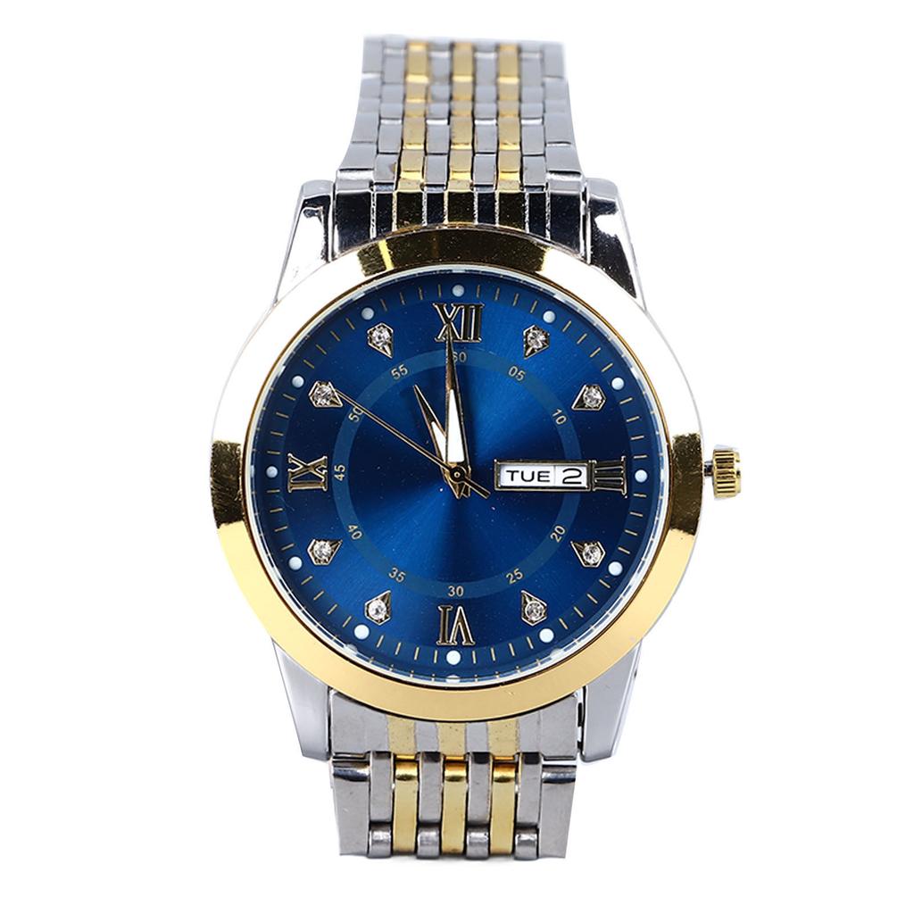 Men Quartz Business Watch with Date Luminous Stainless Steel Double Calendar Wristwatch Waterproof Lightweight Watch
