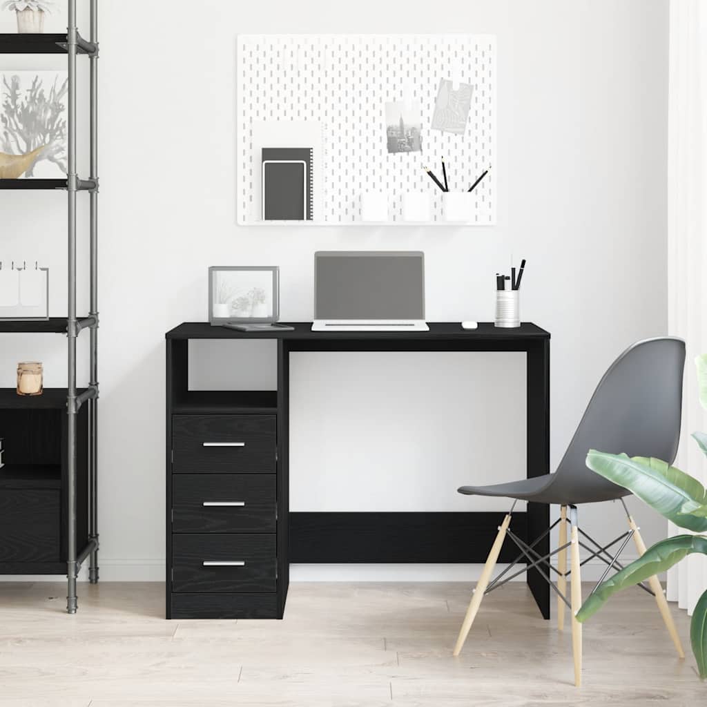 Desk with Drawers Black Oak Effect 102 x 50 x 76 cm