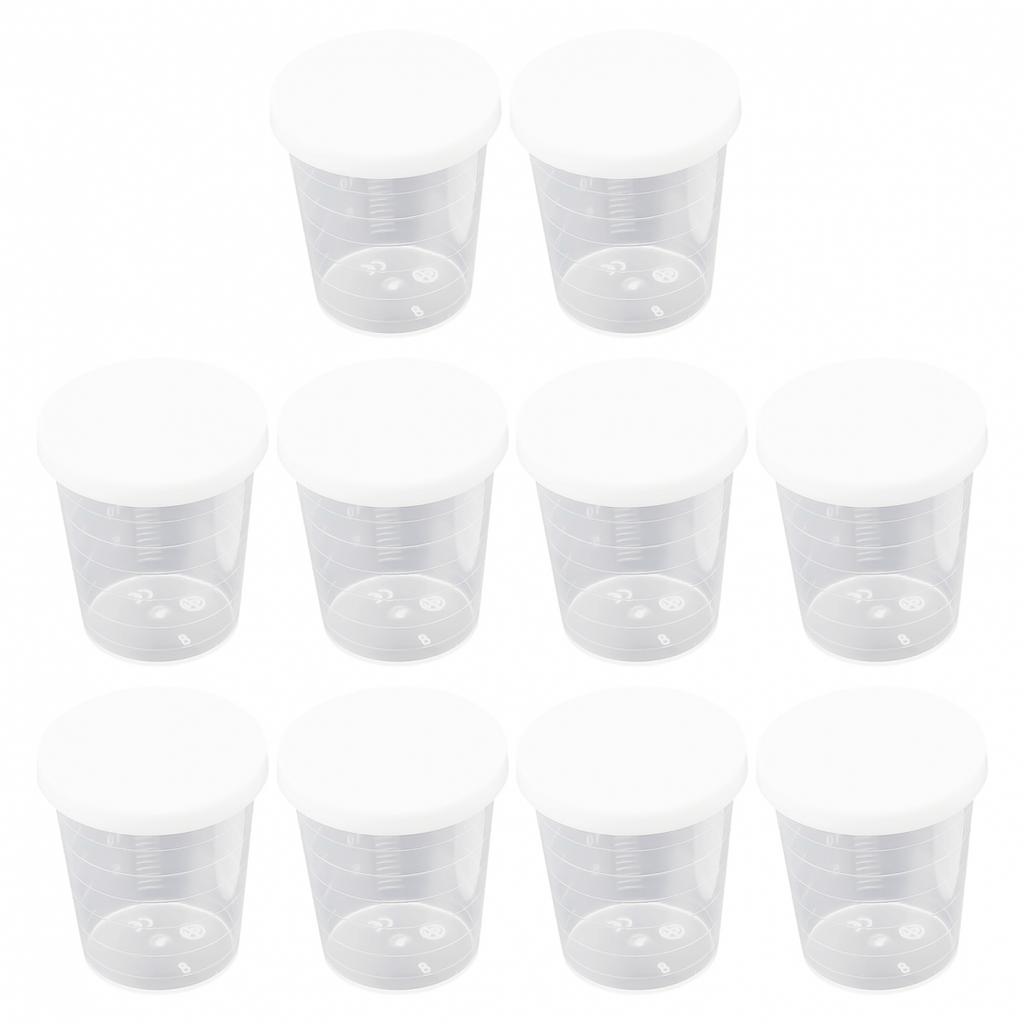 Clear Plastic Medicine Measuring Cups with White Lids Set of 10 (30ml)