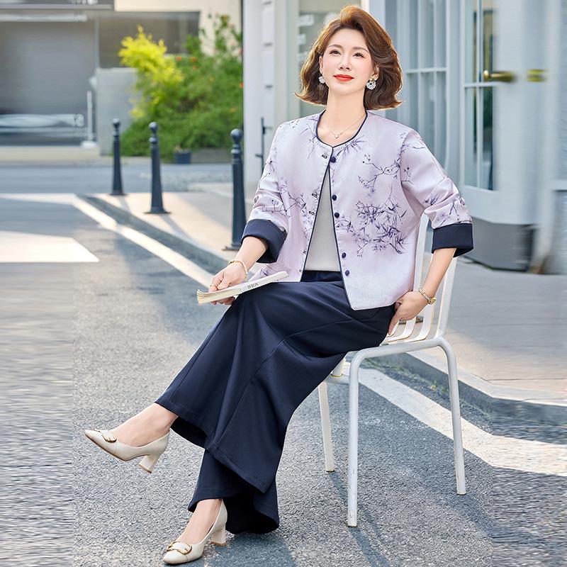 

2026 Spring/Autumn Chinese Style Jacket & Pants Set for Mothers & Seniors - Fashionable Casual Two-Piece Outfit. XL (90-105 Jin)