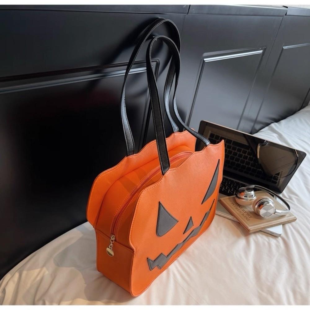 Pu Leather Halloween Tote Bag Gothic Demon Messenger Bag Funny Pumpkin Shoulder Bag Women
