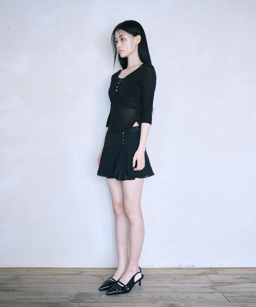 Leijeumiya Lily Chiffon Mini Skirt [Black]