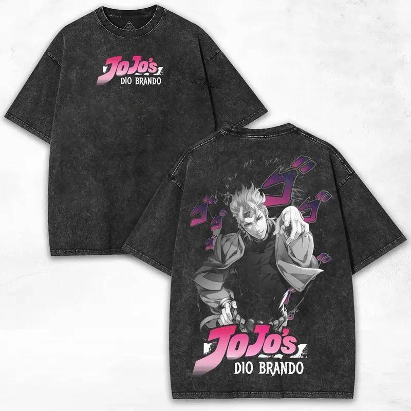 

Dio JoJo s Bizarre Adventure Graphic T Shirt Men Short Sleeve Cotton Tshirts Vintage Washed Tee Harajuku Male Oversized T-shirt XXL чорний
