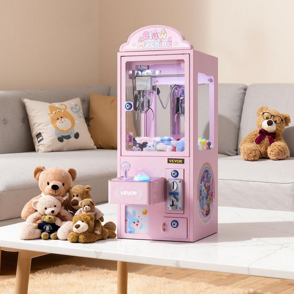 Claw Crane Machine, Medium-Sized Arcade Game Machine with Light & Sound, Adjustable Steel Claws, Precise Toy Candy Grabber Prize Dispenser Vending