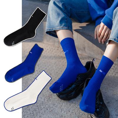 Blue Socks, Personalized Double-needle Mid-calf Socks, Trendy Embroidered English Socks for Men and Women