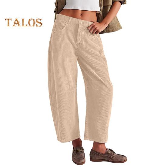 

Женские вельветовые брюки с эластичной талией, средней посадкой, застежкой-молнией на пуговицы, широкие повседневные брюки с карманами, однотонные брюки XL бежевый