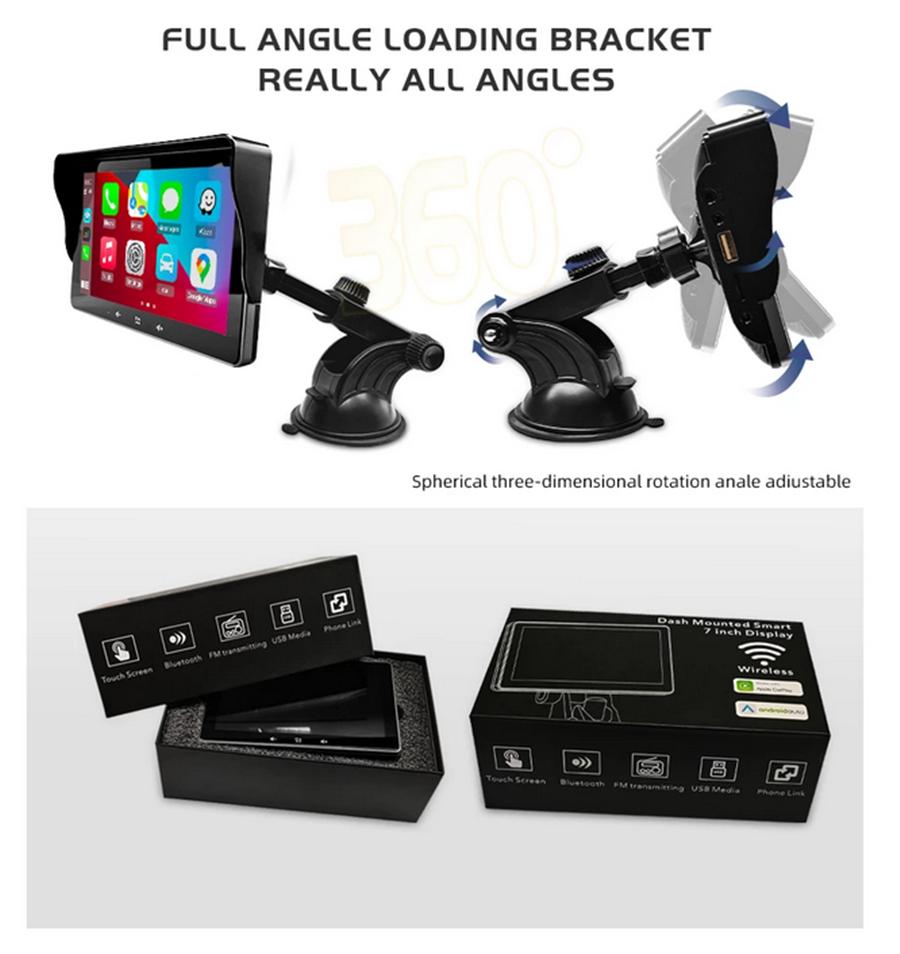 Universal 7" Screen + Camera For Wireless Carplay Android Auto Car Stereo Player
