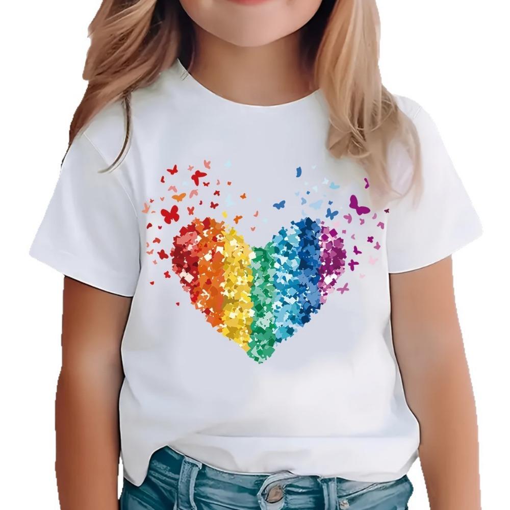 Black T-shirt with rainbow heart print - Casual crew neck top 100