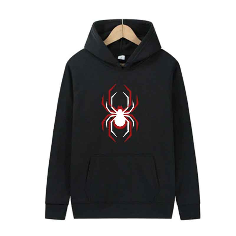 Autumn Winter Fashion Men Harajuku Red White Spider Print Hoodie Trend Unisex Casual Pullover Sweatshirts Front Large Pocket Top