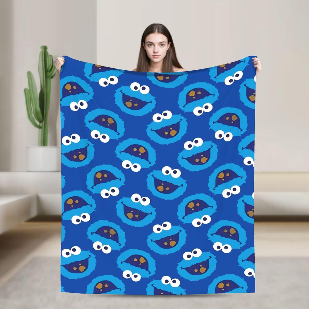 Cookie Monster Sesamets Knitted Blanket Flannel Throw Blanket Bedroom Sofa Printed Ultra-Soft Warm Bedspreads