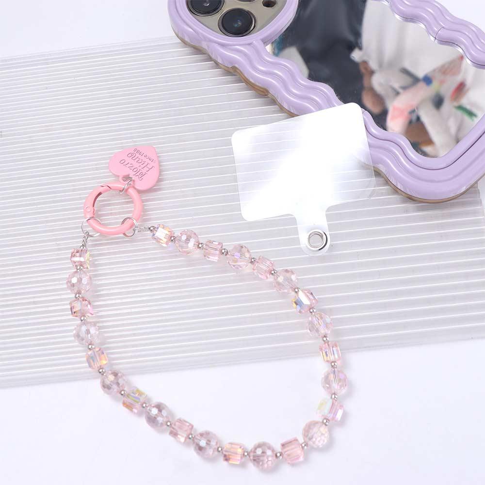 With Clip Crystal Beads Phone Chain Anti-lost Love Phone Pendant  Car Key Accessories