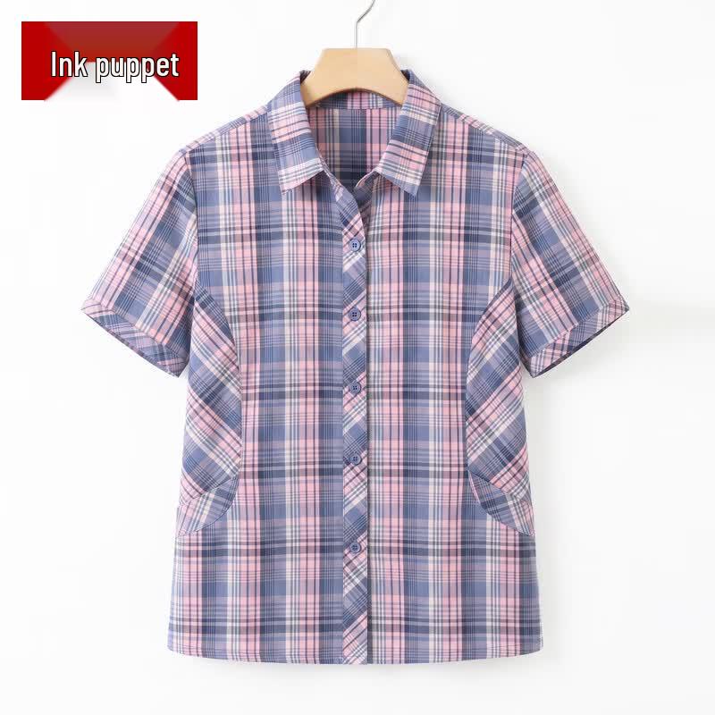 Women s Plaid Short-Sleeve Summer Shirt 3XL