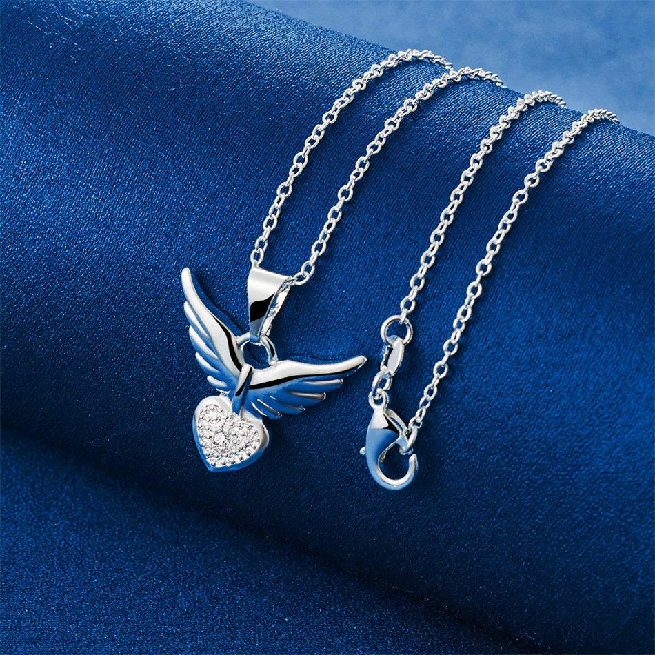 925 sterling silver 16-30 inch exquisite heart-shaped wing pendant necklace, women's fashionable wedding gift jewelry