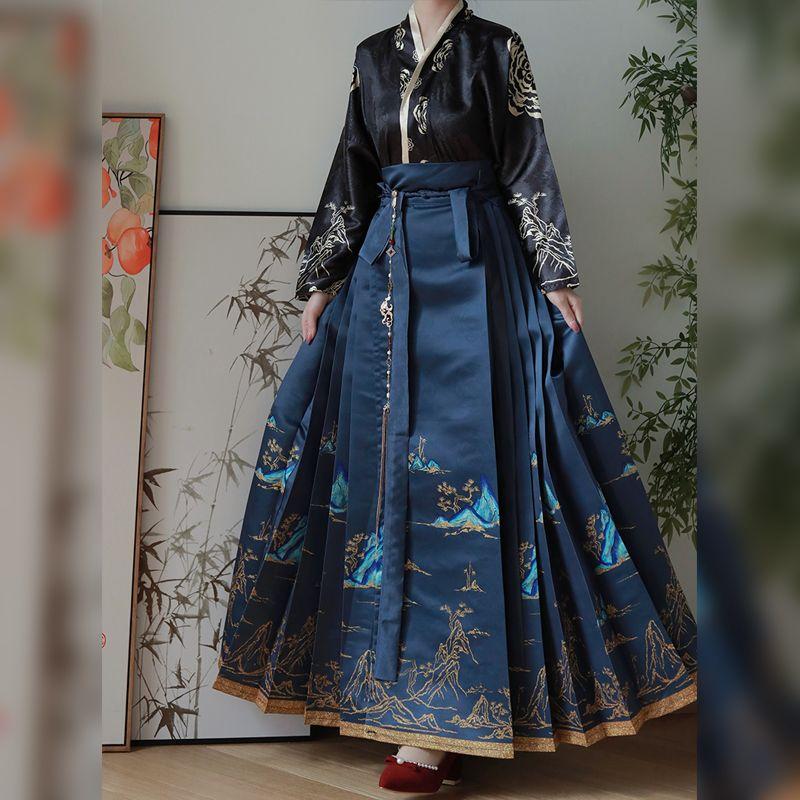 Elegant Hanfu-drakt for kvinner i kinesisk sangdynastistil for daglig vårsommer med skjørt med hesteansikt