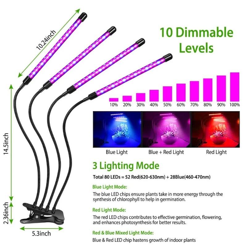 LED Full Spectrum Red Blue Grow Light,10 Dimmable Levels Plant Lamp for Hydroponic Greenhouse Indoor Vegetable Flower Potted Plant Cultivation