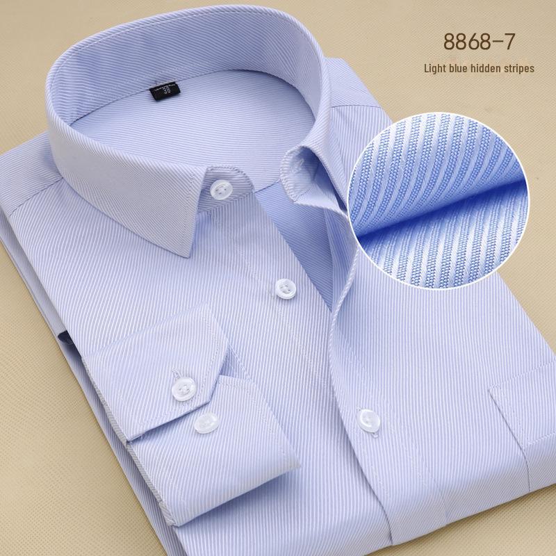 "Men's Long-Sleeved Black and White Business Slim-Fit Shirt with Solid Color or Printed Design"