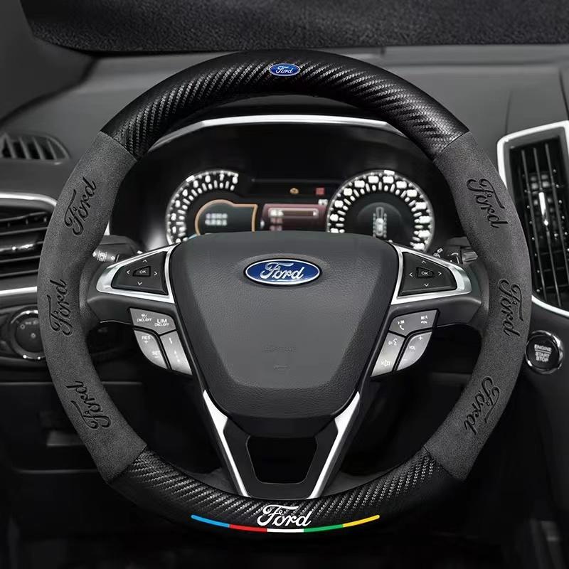 Ford ST EXPLORER EDGE Fiesta Focus Mondeo F150 Fusion Mustang Kuga Ranger Car Anti-Slip Suede Carbon Fiber Steering Wheel Cover