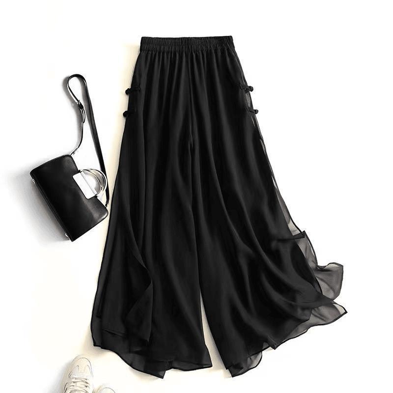 

Women s Chinese-Style Wide-Leg Skirt Pants, Slimming, Lightweight, Cropped, Summer 2026 Collection M for 90-105 lbs чёрный