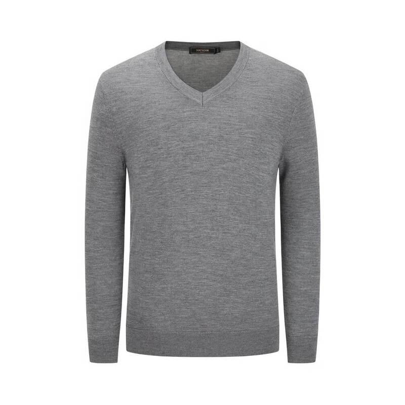 YOUNGOR Men's Washable V-Neck Wool Sweater