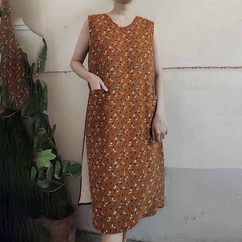 

ZANZEA Женское повседневное хлопковое платье без рукавов с цветочным принтом M жёлтый