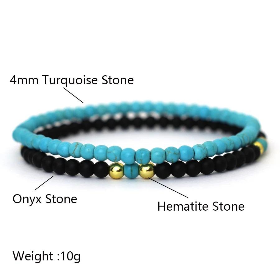 Unique 2Pcs/Set Beaded Bracelet Men 4mm Samll Stone Tiger Eyes Howlite Malachite Braslet Homme Perfect Gift For Boyfriend Joias