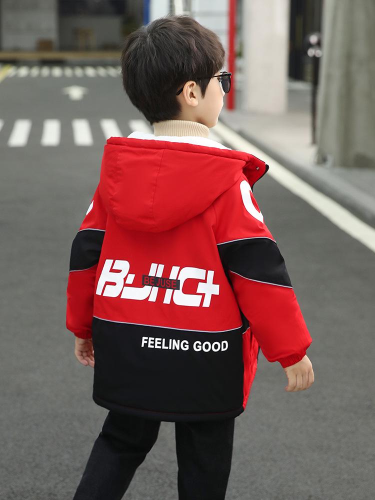 Boys' Trendy Fleece-Lined Winter Parka 2025: Thick Cotton-Blend Jacket