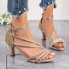 Elegant Women Wedding Party Prom Shoes Crystal Rhinestone Narrow Band Open Toe Thin High Heels Gladiator Sandals