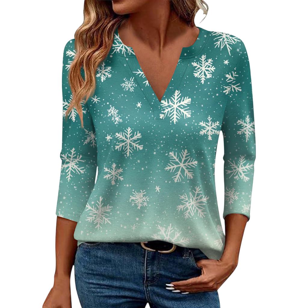 Women's Casual Fashionable Sexy Comfortable V-Neck Christmas Three-Quarter Sleeve Top
