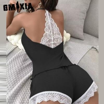Ladies' Fashionable and Sexy Halter V-neck Lace Shorts, Pajamas and Home Wear Two-piece Pajama Sets