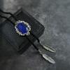 Men Women Handmade Vintage Bolo Tie Western Cowboy Braided Rope Necktie with Antique Stone Feathered Pendant Necklace