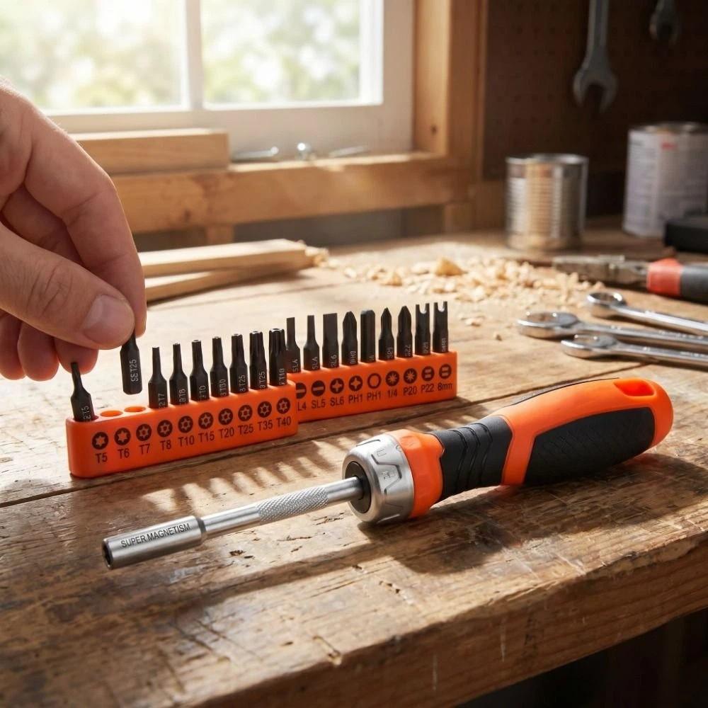Rotating Handle Screwdriver Set Built-in Magnet Industrial Grade Screwdrive  Fastening Parts