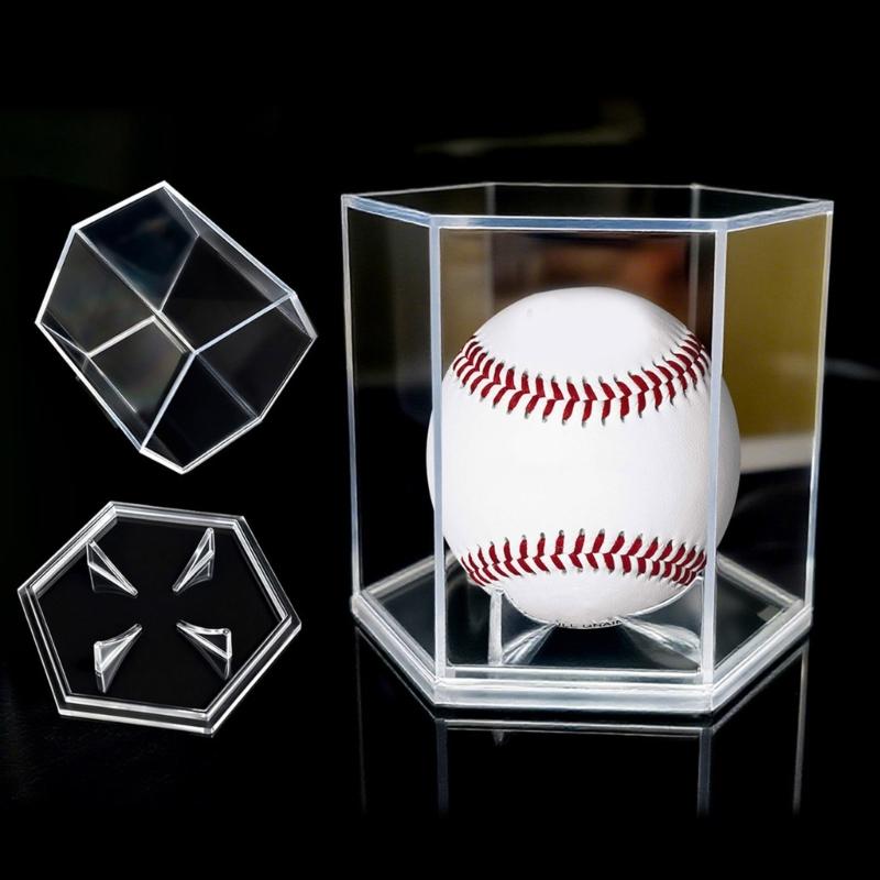 Acrylic Baseball Display Case Clear Baseball Holder Display Box Hexagonal Display Holder Dustproof Baseball Case